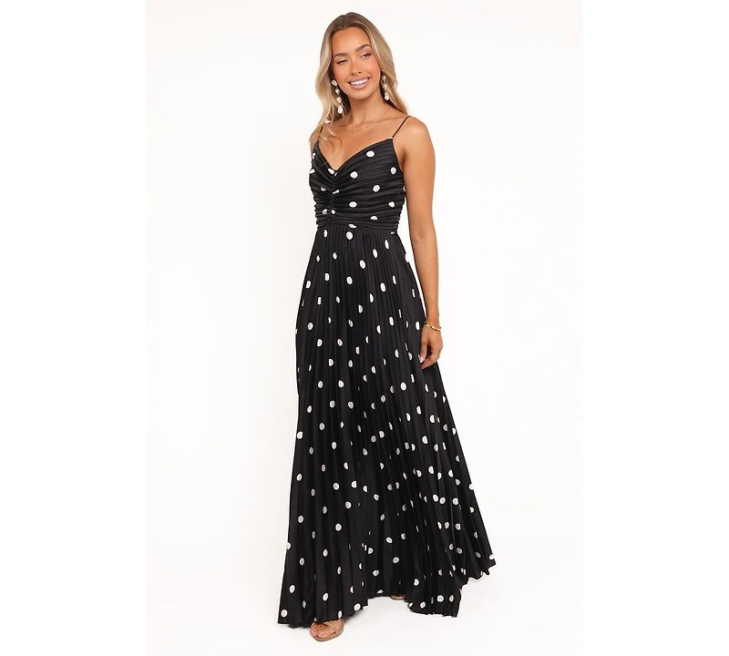 Petal and Pup Women's Naira Pleated Maxi Dress - Black Polka Dot 14