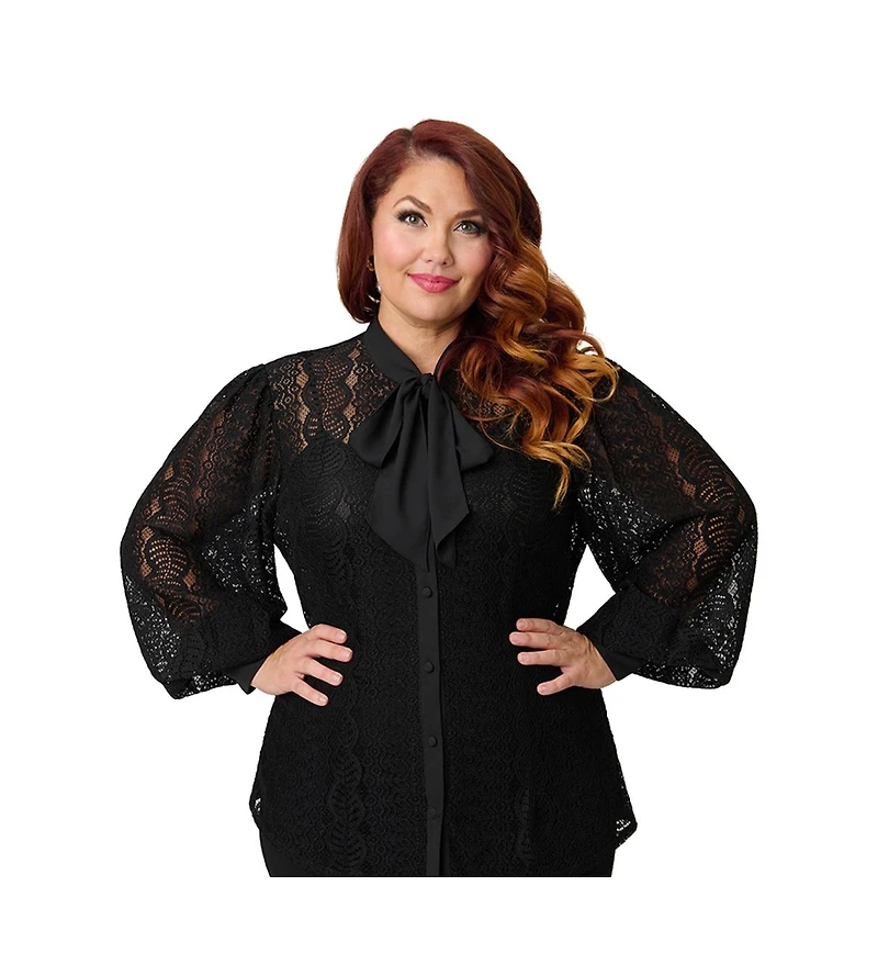 Unique Vintage Plus Long Sleeve Neck Tie Gwen Blouse
