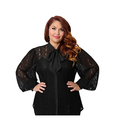 Unique Vintage Plus Long Sleeve Neck Tie Gwen Blouse