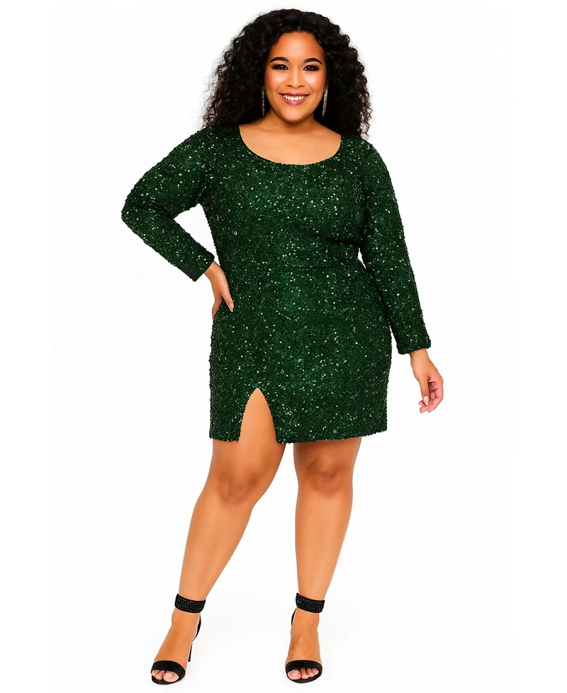 Sydney's Closet Women's Long Sleeve Sequin Cocktail Dress