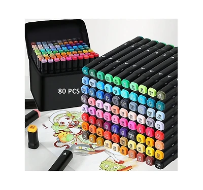 Htutwoo 80 Colors Dual Brush Tip Permanent Art Markers, Alcohol Markers, Coloring Marker, For Book Painting Card Making, Christmas Gift For Adults