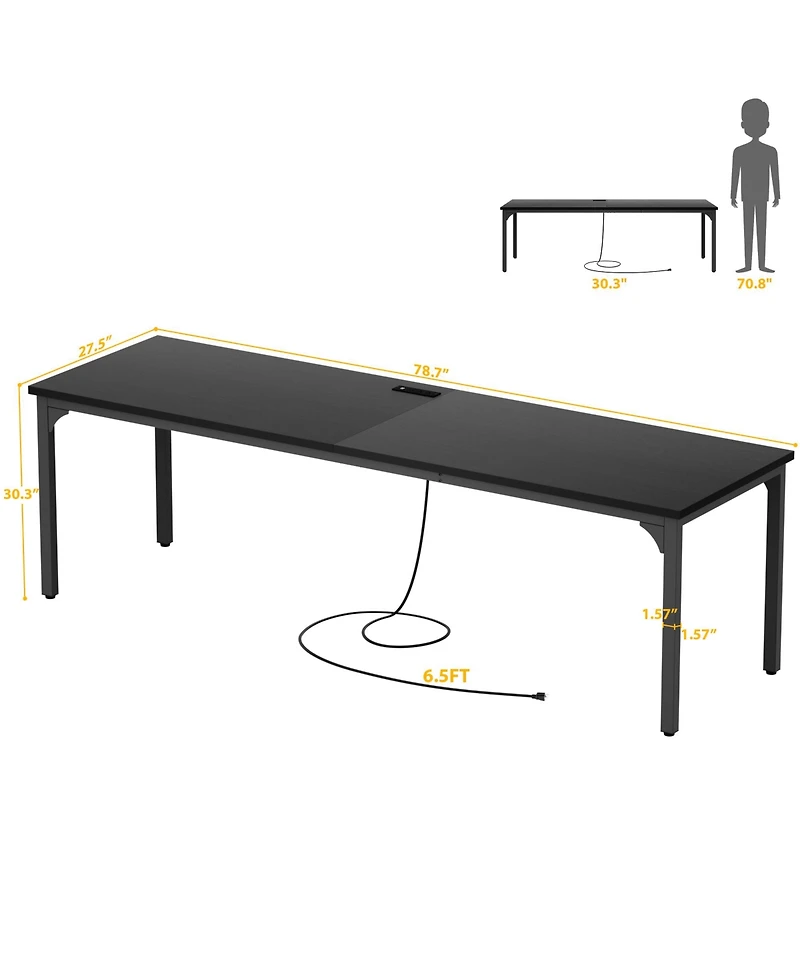 8.8'' W Rectangle Computer Desk, Wood Top Study Workstation