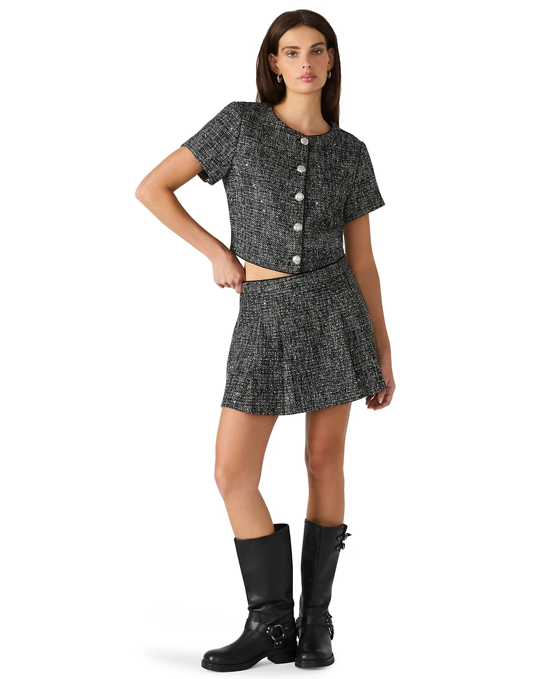 Steve Madden Women's Sequin Tweed Short Sleeves Top