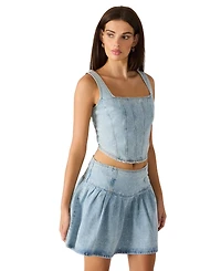 Steve Madden Women's Carlina Embellished Square Neck Denim Top