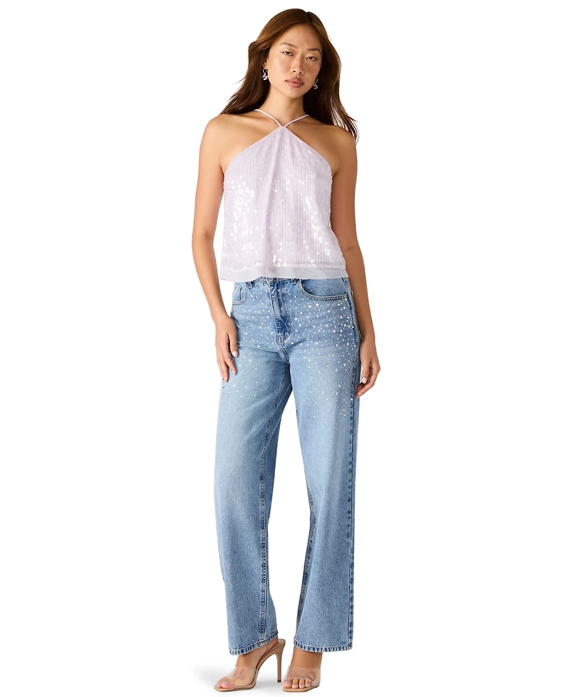 Steve Madden Women's Lorenna Sequin Halter Neck Top