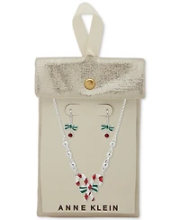 Anne Klein 2-Pc. Siam Silver Tone Candy Cane Pendant Necklace and Earrings Set