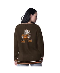 Starter Women's Brown Cleveland Browns Oversized On the Ball Intarsia Knit Pullover Sweater
