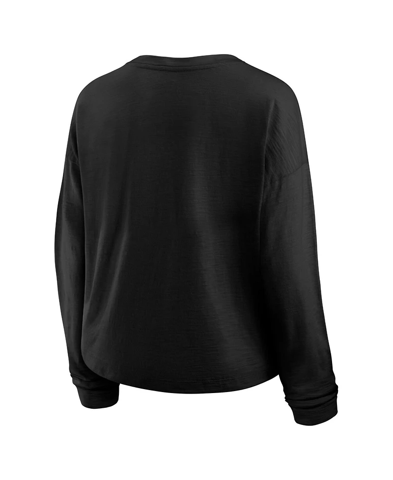 Fanatics Women's Black Boston Bruins Oversized All Out Effort Long Sleeve Henley T-Shirt