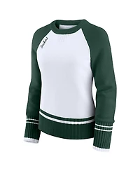 Wear by Erin Andrews Women's White/Green Green Bay Packers Color Block Raglan Sweater
