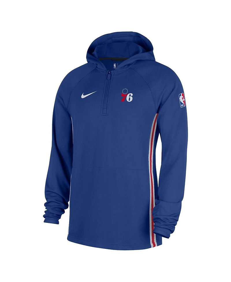 Nike Men's Blue Philadelphia 76ers Authentic on Court Zone Quarter-Zip Dri-fit Hoodie Jacket