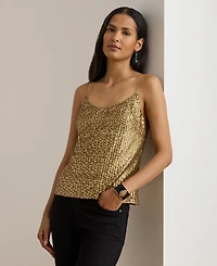 Lauren Ralph Women's Hatita Sequined Mesh Spaghetti Strap Camisole Top