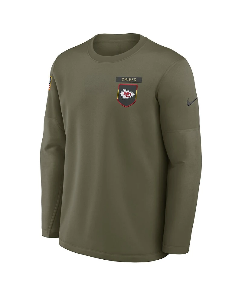 Nike Men's Olive Kansas City Chiefs 2025 Salute to Service Sideline Coaches Therma-fit Long Sleeve Shirt