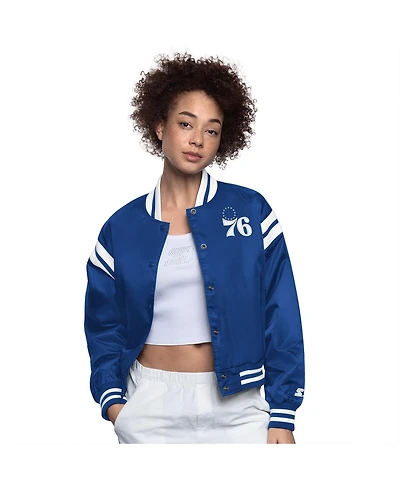Starter Women's Royal/White Philadelphia 76ers Full Count Satin Full-Snap Varsity Jacket
