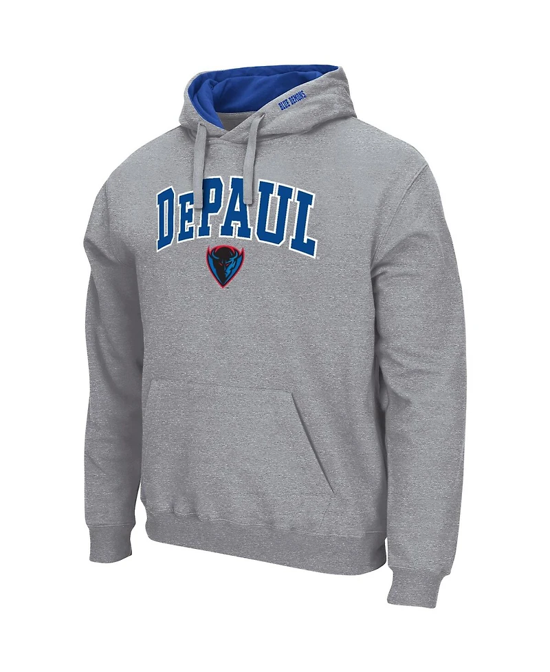 Colosseum Men's Heather Gray DePaul Blue Demons Arch Logo 3.0 Pullover Hoodie
