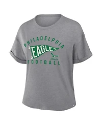 Fanatics Women's Heather Gray Philadelphia Eagles Pennant Wave Tribute Tri-Blend Boxy T-Shirt