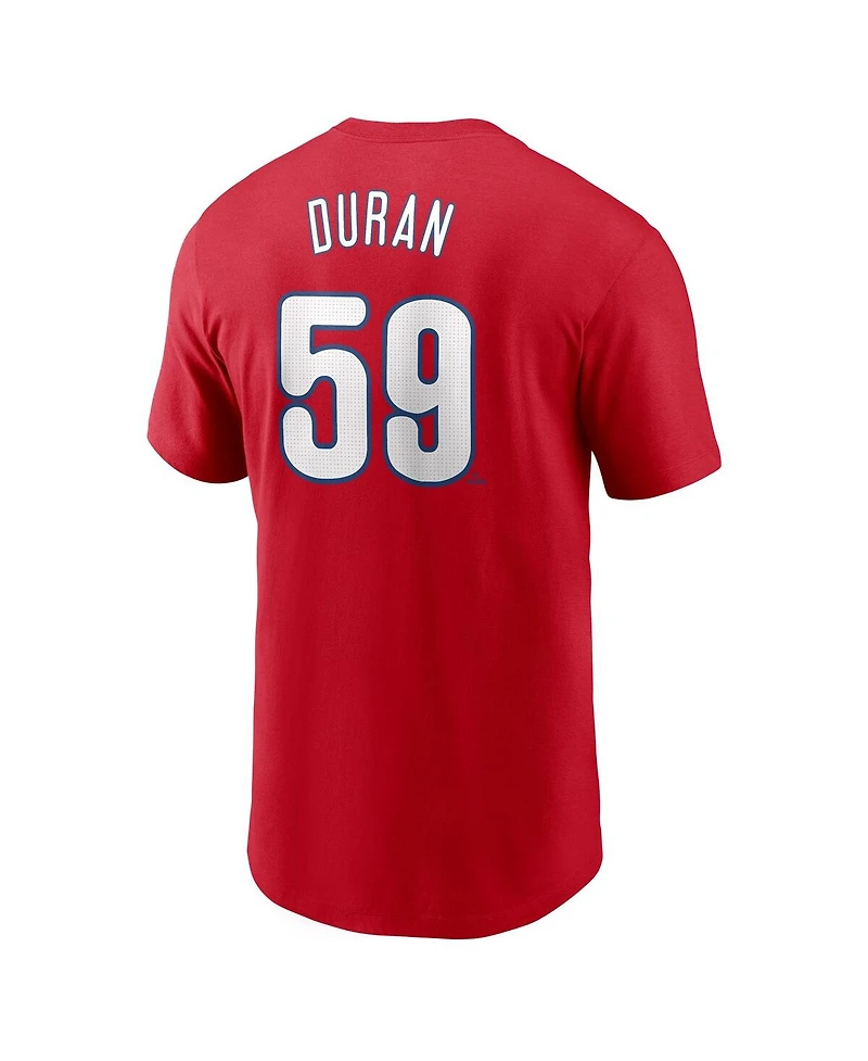 Nike Men's Jhoan Duran Red Philadelphia Phillies Fuse Name Number T-Shirt