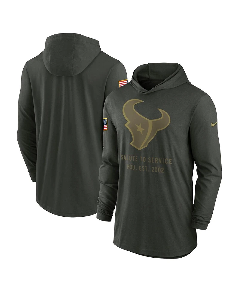 Nike Men's Forest Green Houston Texans 2025 Salute to Service Sideline Dri-fit Lightweight Hooded Pullover Sweatshirt