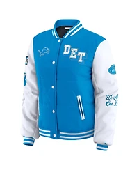 Wear by Erin Andrews Women's Blue Detroit Lions Varsity Full-Snap Puffer Jacket