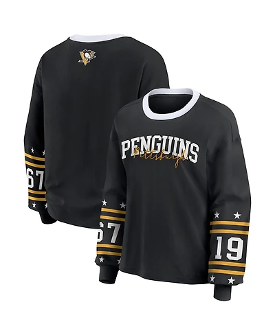 Wear by Erin Andrews Women's Black Pittsburgh Penguins Long-Sleeve Sport T-Shirt