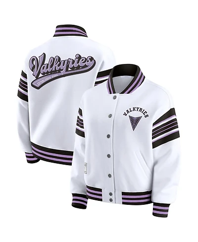 Wear by Erin Andrews Women's White/Black Golden State Valkyries Full-Snap Fleece Sweatshirt Jacket