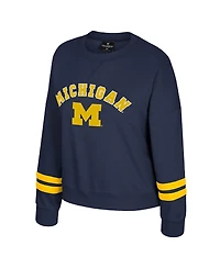 Colosseum Women's Navy Michigan Wolverines Splashy Crewneck Fleece Sweatshirt