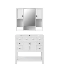 Casainc 36'' Bathroom Vanity with Top Sink, Mirror Cabinet with Towel Bar, 2 Doors & 6 Drawers