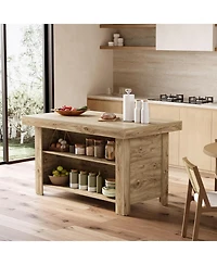 Tribesigns 55 Inches Kitchen Island with Storage, 3-Tier Farmhouse Wooden Stationary Table, Rustic Brown