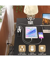 L Shaped Desk with Charging Station, Computer Workstation File Cabinet and Drawers for Office