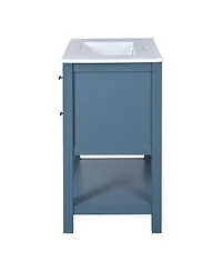 Casainc 30-Inch Bathroom Vanity with Ceramic Sink Combo, Freestanding Single Vanity, 5 Drawers & Solid Wood Storage