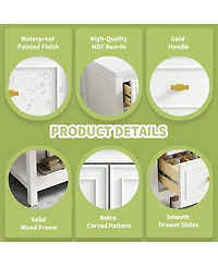 Casainc 30-Inch Bathroom Vanity with Ceramic Sink Combo, Freestanding Single Vanity, 5 Drawers & Solid Wood Storage