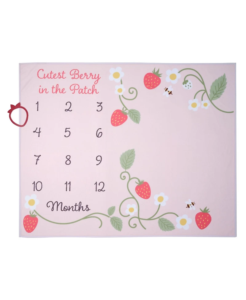 Lambs & Ivy Strawberry Patch Milestone Photo Opportunity Fleece Baby Blanket