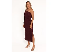 Petal and Pup Women's Pontee One Shoulder Pleated Midi Dress - Burgundy
