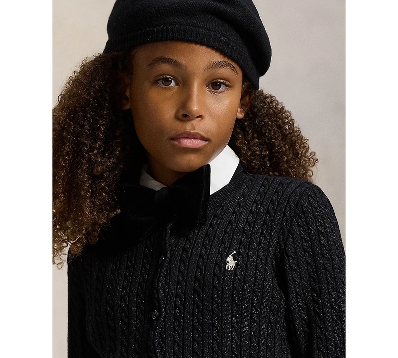 Polo Ralph Lauren Big Girls Metallic Cable Cotton-Blend Cardigan Sweater