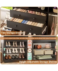 Aheaplus Closet System with Wooden Drawers and Two Hanging Rods