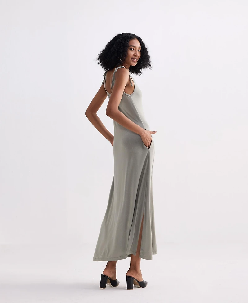 Reistor Women's Maxi Dress with Shoulder Tie-Details