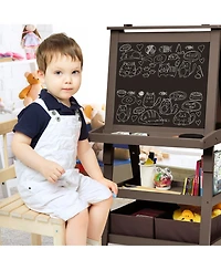 Kids Art Easel Double Sided Chalkboard Magnetic Whiteboard with Storage Tray