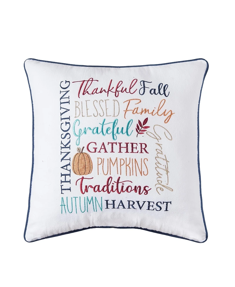 Fall Thankful Gather Blessed Font 100% Cotton Accent Throw Pillow 18" x 18"
