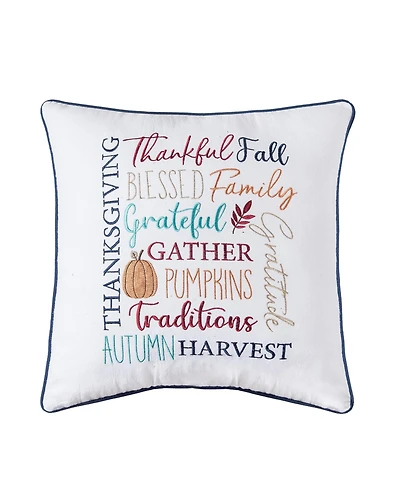 Fall Thankful Gather Blessed Font 100% Cotton Accent Throw Pillow 18" x 18"