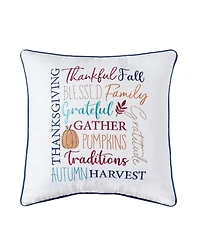 Fall Thankful Gather Blessed Font 100% Cotton Accent Throw Pillow 18" x 18"
