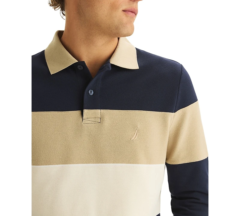 Nautica Men's Color Block Long Sleeve Polo Shirt