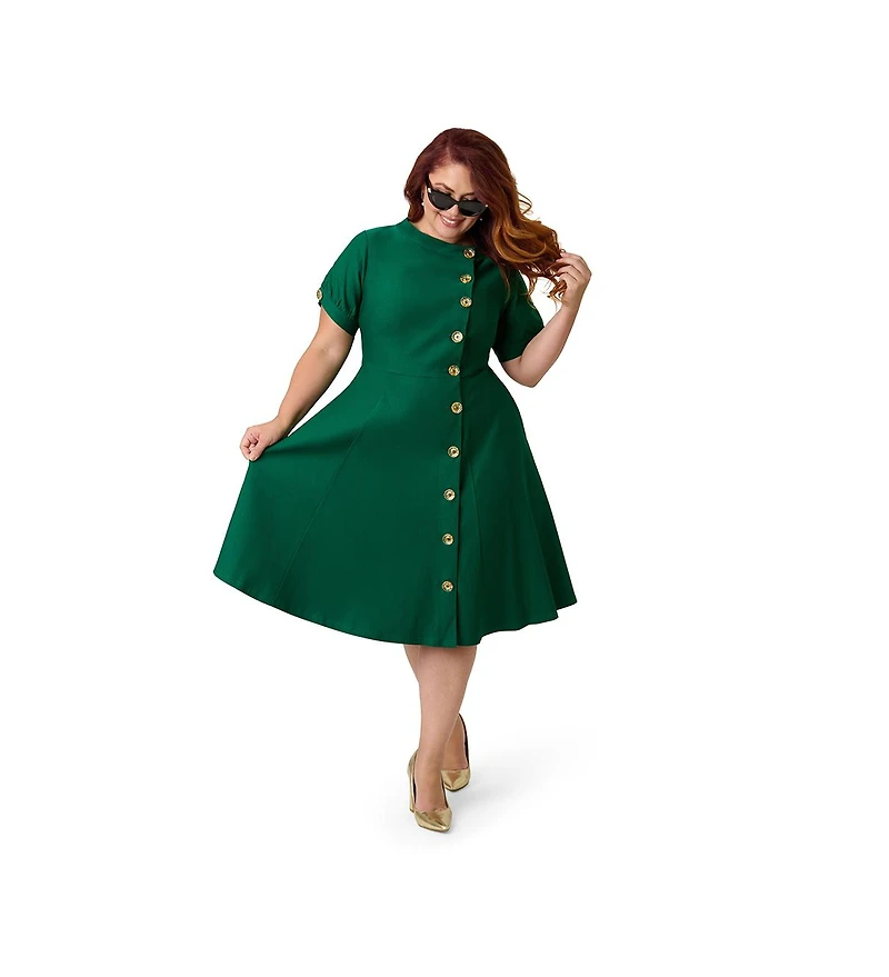 Unique Vintage Plus 1950s Contrast Button Swing Dress