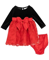 Rare Editions Baby Girls 2-Piece Long Sleeves Velvet Bodice Dress and Diaper Cover Set