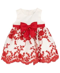 Rare Editions Baby Girls Satin Embroidered Bodice Jacket Dress