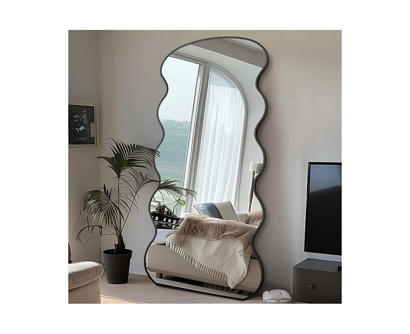 Antok Full Length Mirror 76"x34" Wavy with Stand for Bedroom Living Room Cloakroom