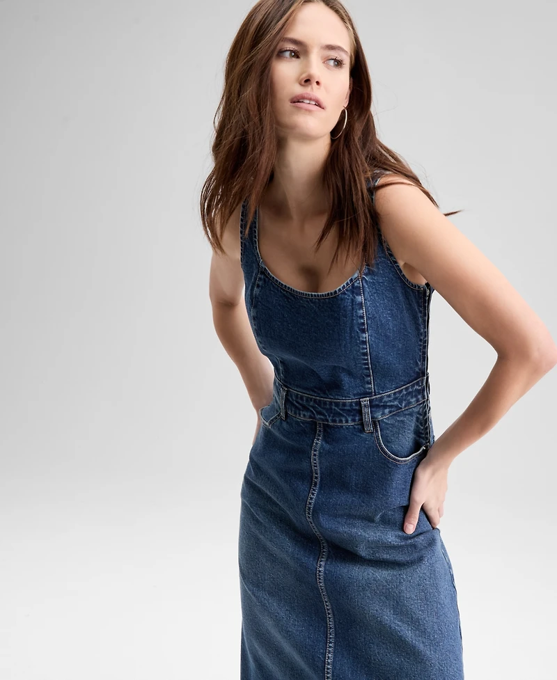 And Now This Petite Denim Scoop Neck Sleeveless Midi Dress, Macy's Exclusive