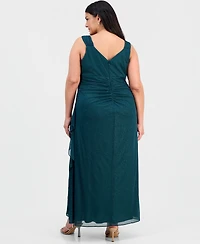 Alex Evenings Plus Cowlneck Ruched Glitter Gown