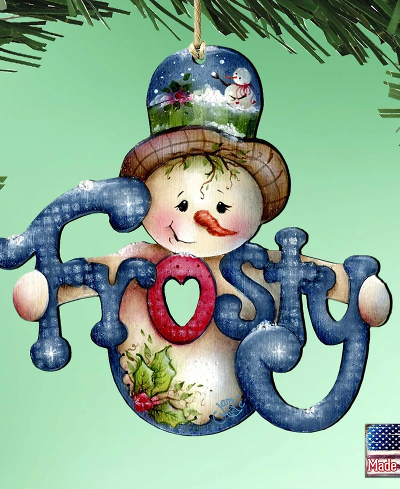 Designocracy Frosty Wooden Holiday Ornament