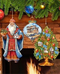 Designocracy Greece Inspired Santa Ornaments, Set of 3