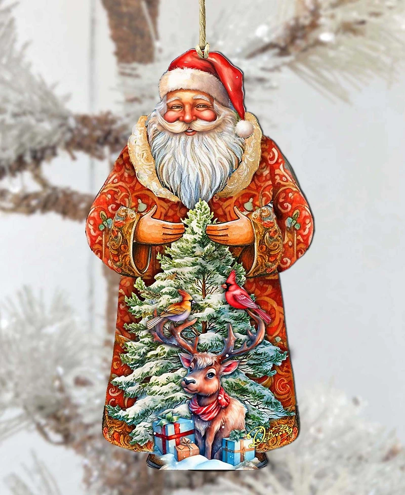 Designocracy Santa with Forest Friends Wooden Ornament