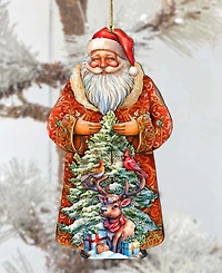 Designocracy Santa with Forest Friends Wooden Ornament